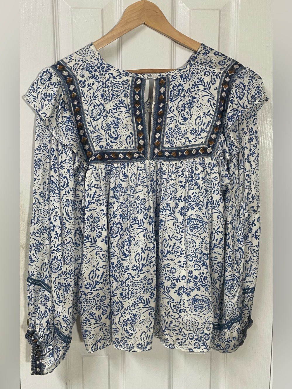 Clara The Label Blouse Shirt Top Size XS XSmall Cotton Ruffle Floral Preppy - Picture 3 of 11